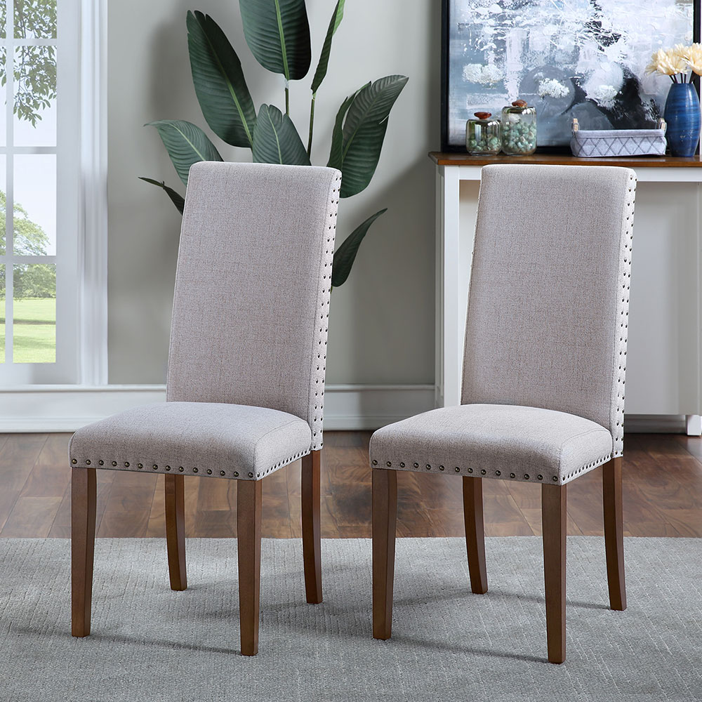 Orisfur Linen Upholstered Chair Set Of 2, With Copper Nails And Solid Wood Legs For Dining Room, Living Room, Bedroom, Office - Gray 8 Orisfur Linen Upholstered Chair Set of 2, with Copper Nails and Solid Wood Legs for Dining Room, Living Room, Bedroom, Office - Gray