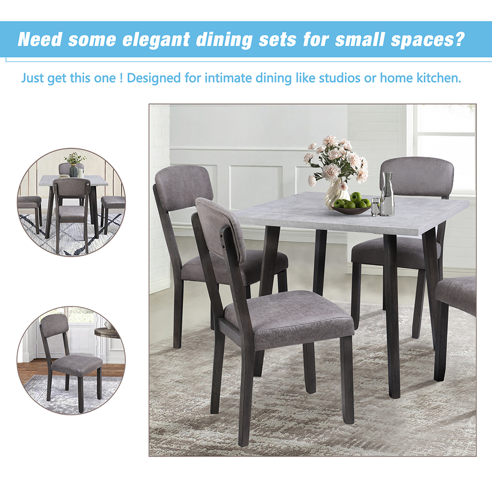 TOPMAX 5 Pieces of Dining Set, with Wooden Square Table & 4 * Upholstered Chairs - Gray