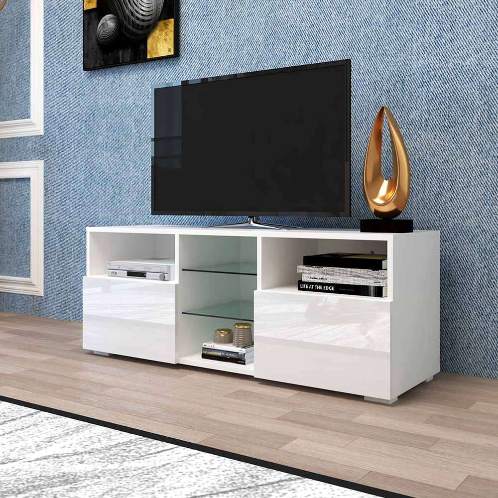 47" TV Stand With 2 Storage Drawers And Open Shelves, Suitable For Placing TVs Up To 55" - White 7 47" TV Stand with 2 Storage Drawers and Open Shelves, Suitable for Placing TVs up to 55" - White