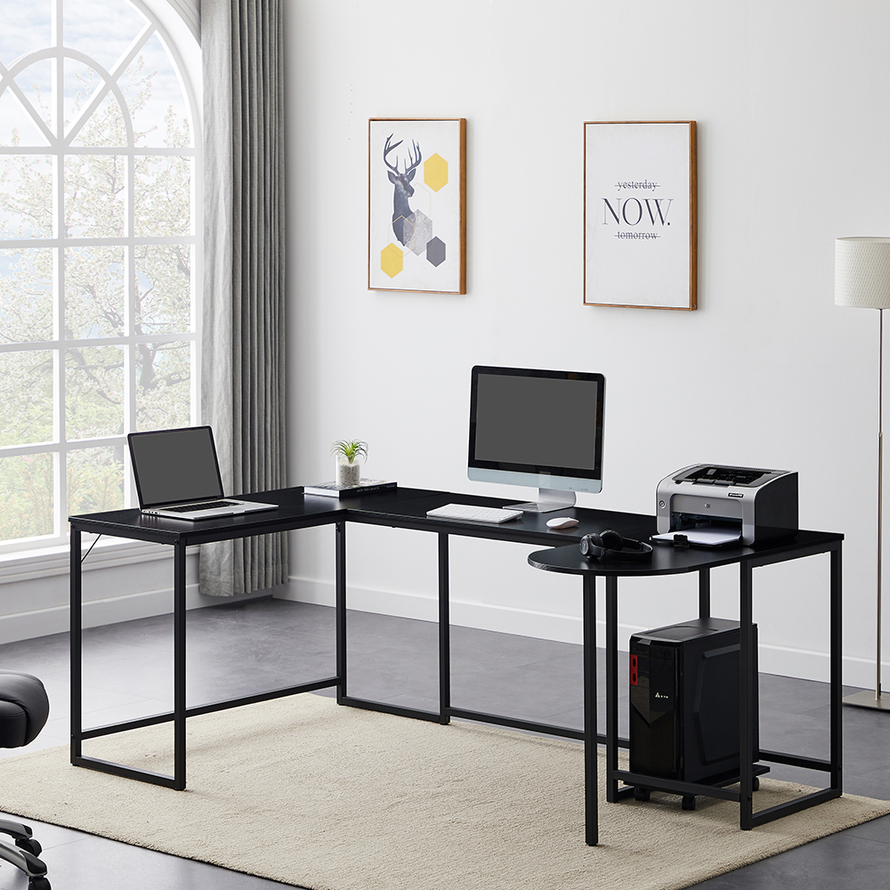 U-shaped Computer Desk, Industrial Corner Writing Desk with CPU Stand, Gaming Table Workstation Desk for Home Office - Black