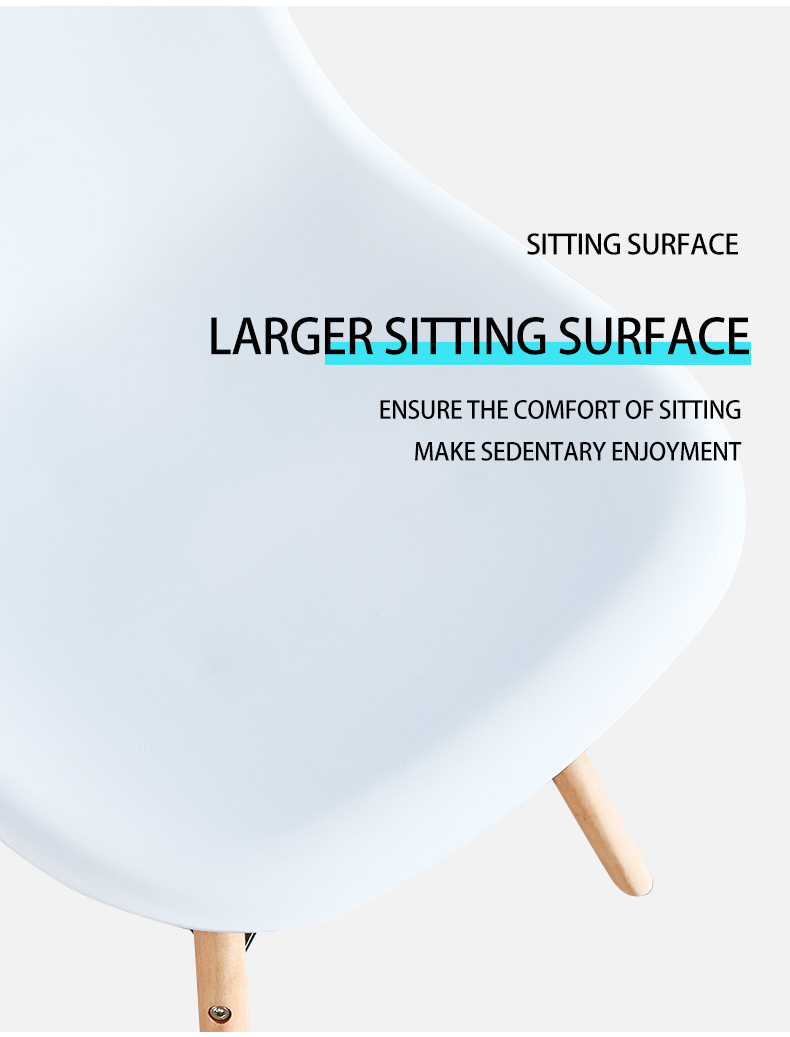 Eco-friendly PP Material Thickened Plastic Chair with Curved Backrest and Wooden Legs for Dining Room, Reception Room - White