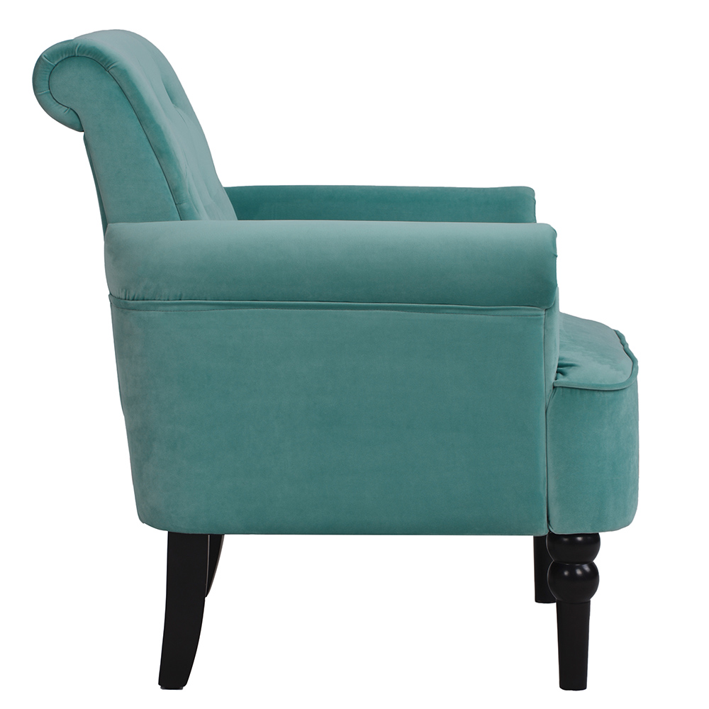 1-seat Velvet Button Tufted Sofa with Roll Arms and Wooden Legs for Living Room, Bedroom, Office, Hotel, Bar - Teal