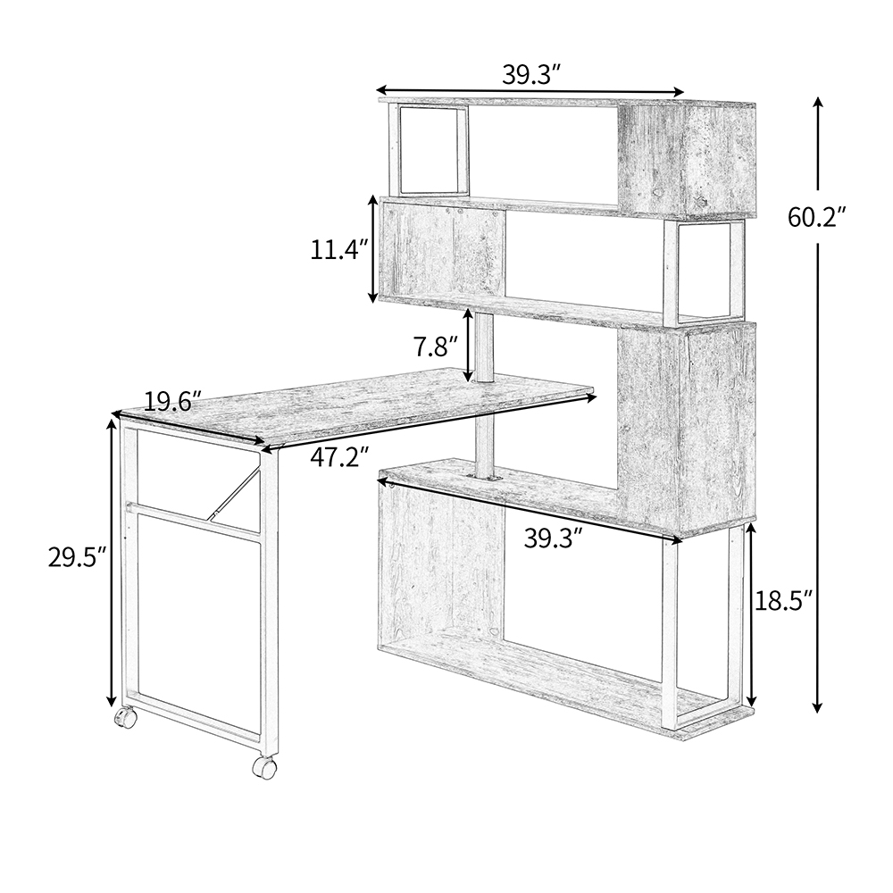 Home Office L-Shaped Rotating Computer Desk, with Five-layer Shelf - Tiger