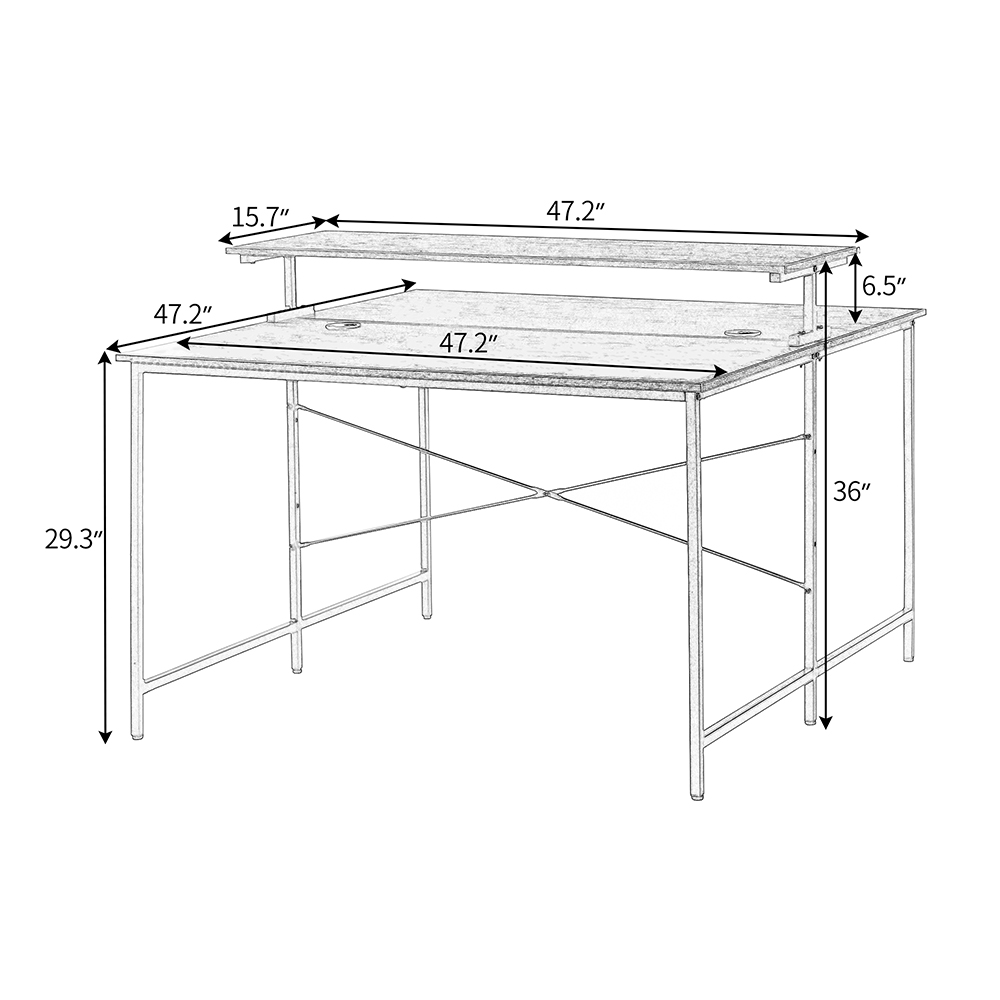 Home Office 47" Dual Person Computer Desk with Display Riser, Face-to-face Use - Brown