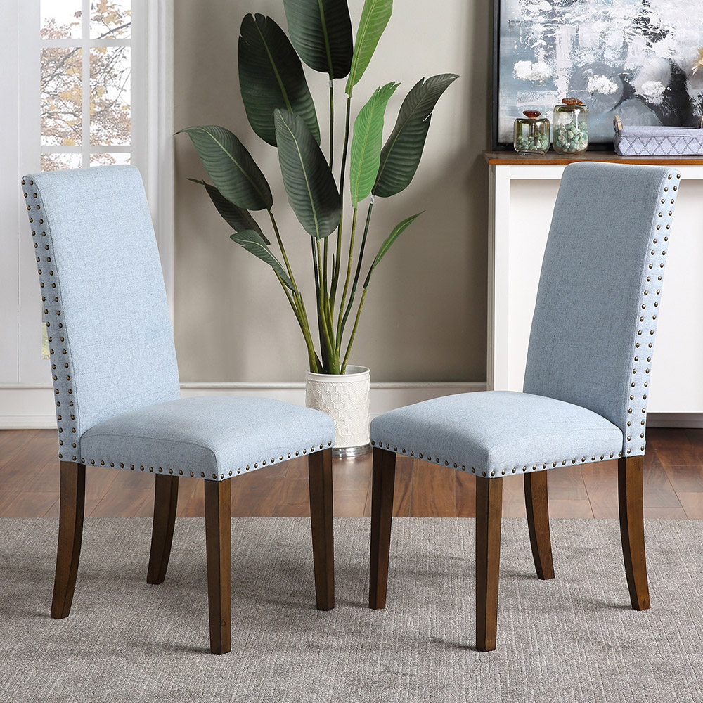 Orisfur Linen Upholstered Chair Set Of 2, With Copper Nails And Solid Wood Legs For Dining Room, Living Room, Bedroom, Office - Blue 6 Orisfur Linen Upholstered Chair Set of 2, with Copper Nails and Solid Wood Legs for Dining Room, Living Room, Bedroom, Office - Blue