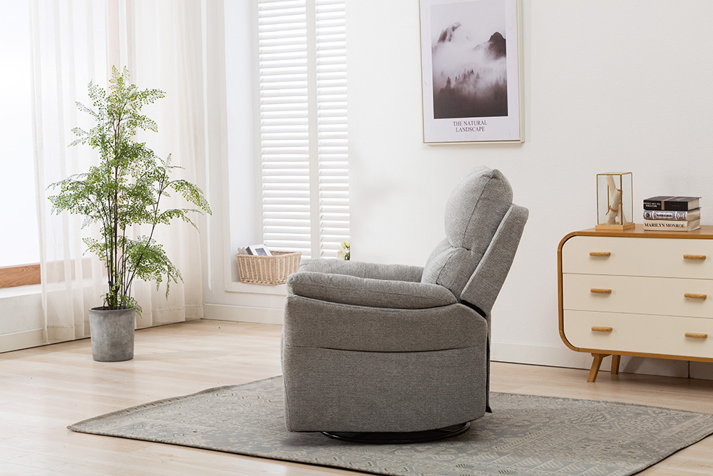 1-seat Swivel Rocker Fabric Recliner with Backrest and Armrests for Living Room, Bedroom, Office, Hotel, Bar - Silver