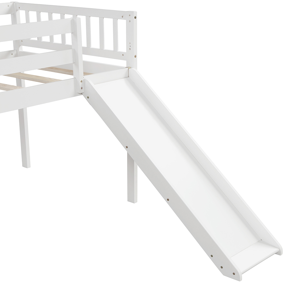 Twin Size Children's Loft Bed With Adjustable Slides, Stairs And Guardrails - White 13 Twin Size Children's Loft Bed with Adjustable Slides, Stairs and Guardrails - White