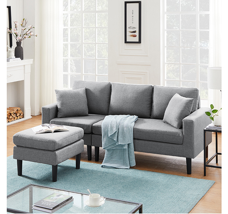 4-seats Dual-sided Combination Upholstered Sofa, Solid Rubber Wood Legs, with 2 Pillows, for Living Room, Bedroom, Office, Hotel, Bar - Dark Grey