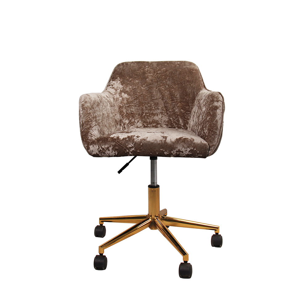 Velvet Rotating Chair Height Adjustable with Curved Backrest and Casters for Living Room, Bedroom, Office - Light Brown Crush
