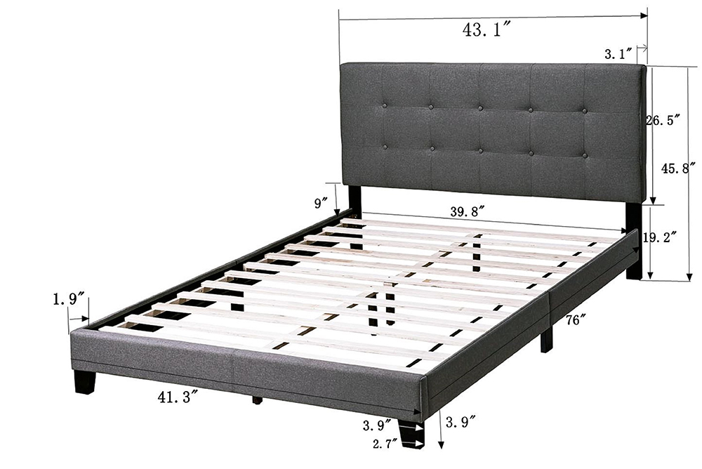 TOPMAX Upholstered Platform Bed Frame with Wooden Slat Support and Tufted Headboard Twin Size (Only Frame) - Dark Grey