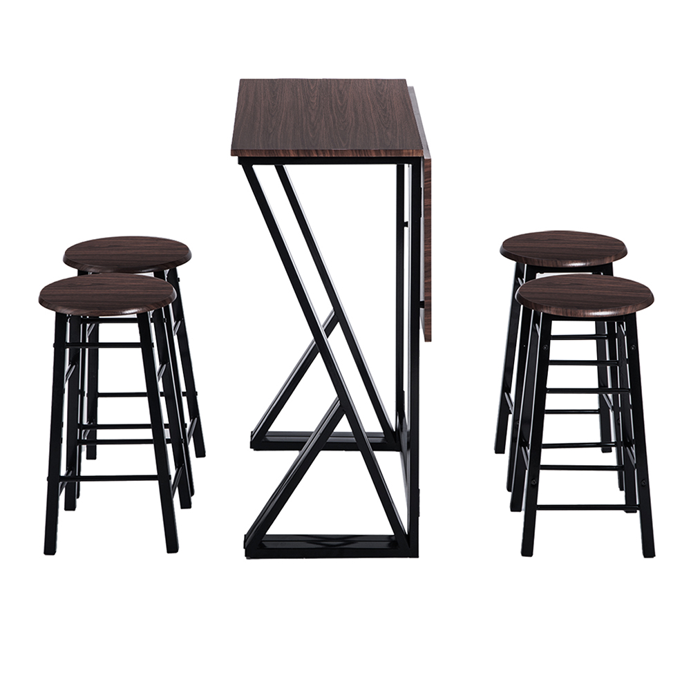 TOPMAX 5 Piece Folding Bar Table Set with 4 Stools for Kitchen, Living Room, Bar, Restaurant - Dark Coffee