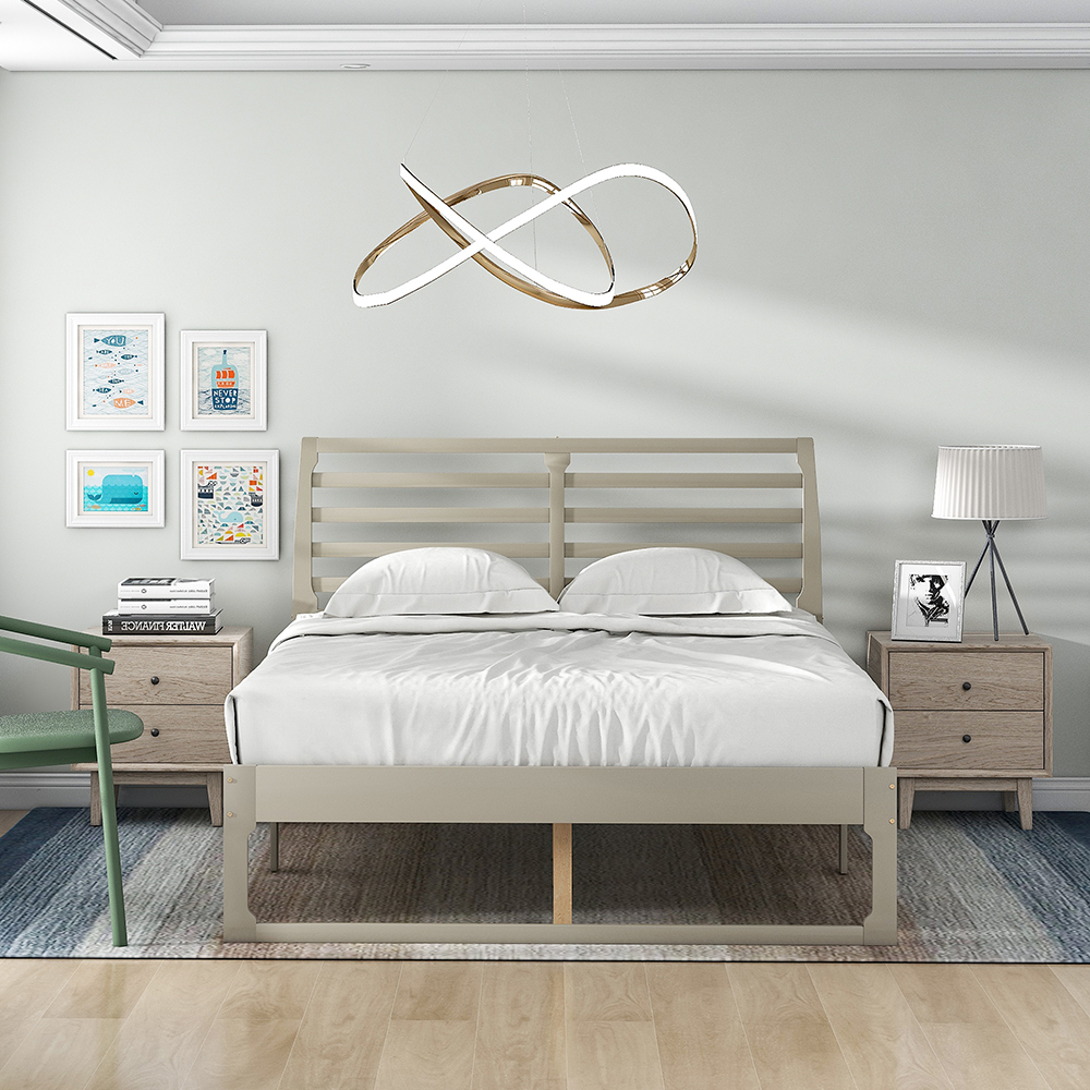 Full Size Wooden Bed Frame Simple Modern Design with Headboard - Gray