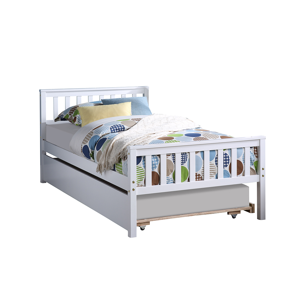 Twin Size Pull-out Combination Pine Bed Frame with Headboard and Footboard - White