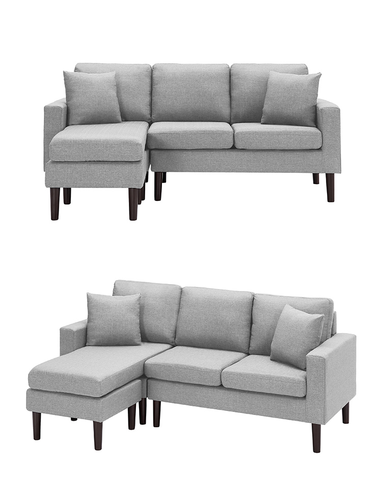 4-seats Dual-sided Combination Upholstered Sofa, Solid Rubber Wood Legs, with 2 Pillows, for Living Room, Bedroom, Office, Hotel, Bar - Dark Grey