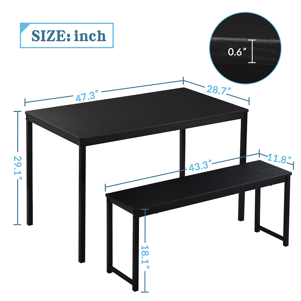 TOPMAX 3 Piece Bar Table Set with 2 Benches for Kitchen, Living Room, Bar, Restaurant - Black