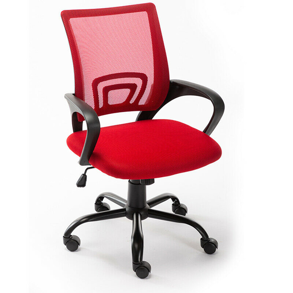Home Office Mesh Swivel Chair Adjustable Height with Armrests and Ergonomics Backrest - Red