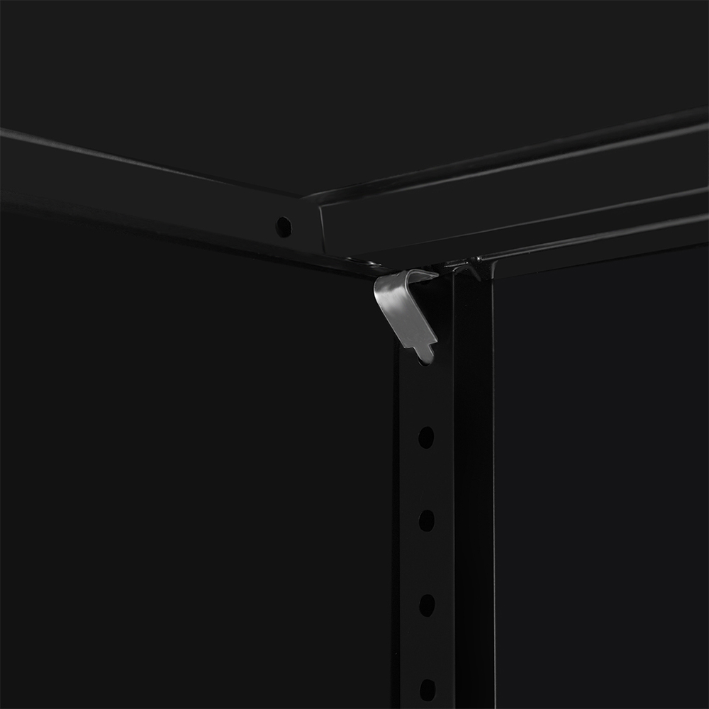 Three-layer Steel Storage Cabinet with 2 Adjustable Partitions and Lockable Doors - Black