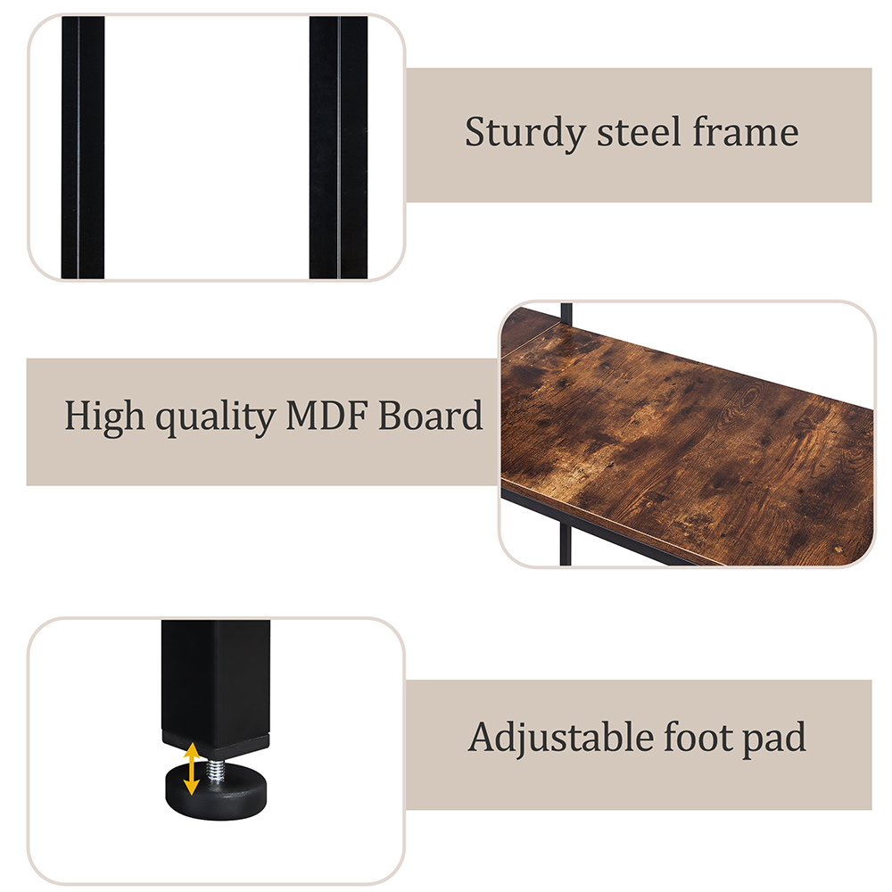 Home Office L-shaped Computer Desk with Five-layer Shelf and CPU Bracket - Brown