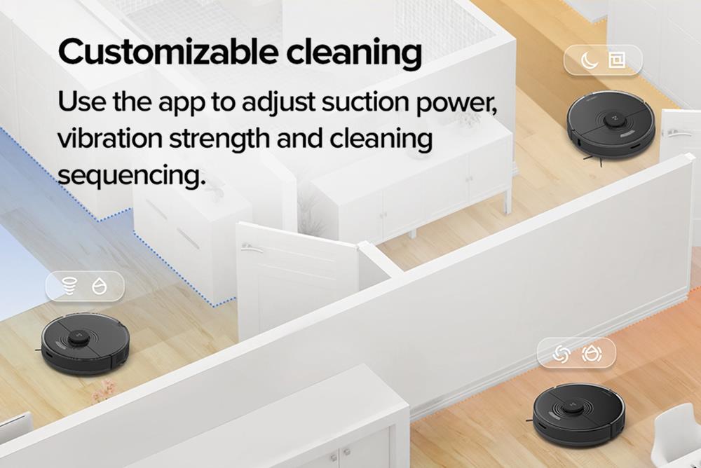 Roborock S7 Robot Vacuum Cleaner with Sonic Mopping Auto Mop Lifting 2500Pa Powerful Suction LiDAR Navigation Ultrasonic Carpet Recognition 5200mAh Battery 470ml Dustbin 300ml Water Tank APP Control for Pets Hair, Carpets and Hard Floor - Black