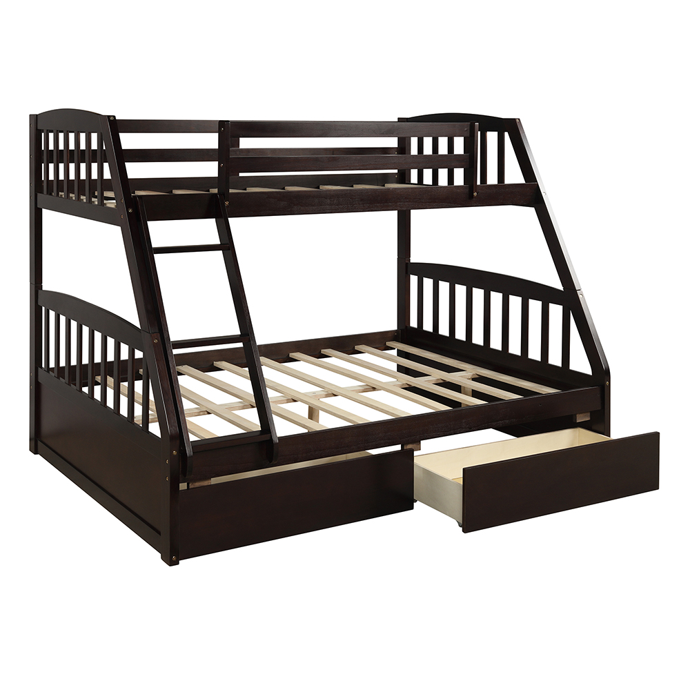 TOPMAX Solid Wood Bunk Bed with 2 Storage Drawers Espresso