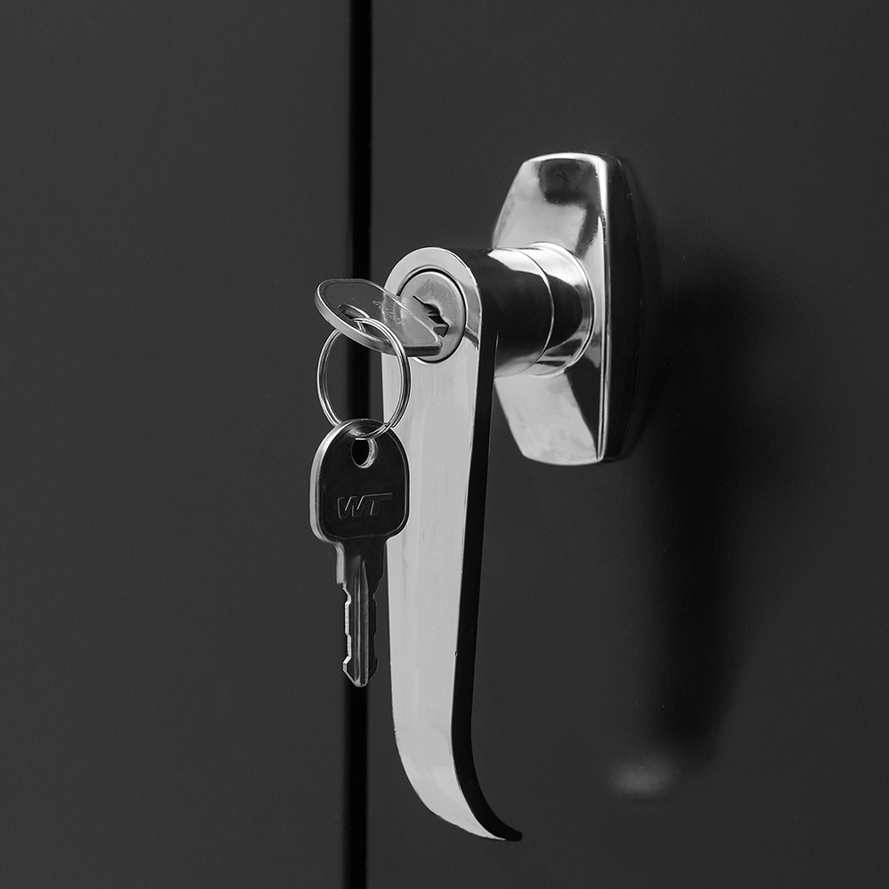 Five-layer Steel Storage Cabinet with 4 Adjustable Partitions and Lockable Doors - Black