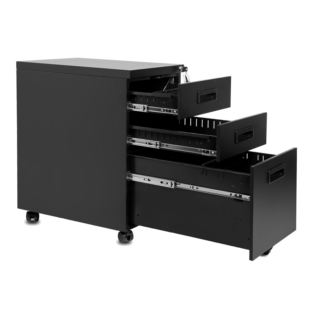 Home Office Steel Removable File Cabinet with 3 Drawers and Casters - Black