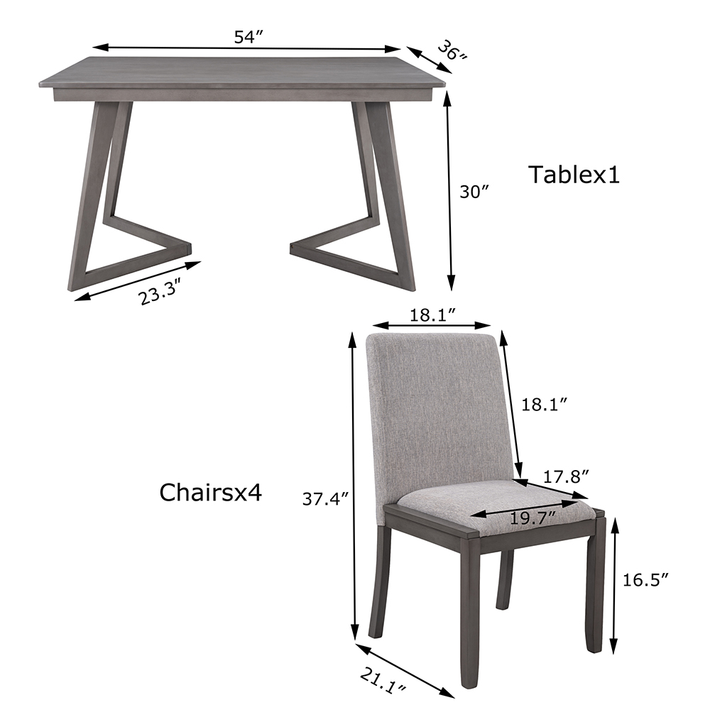 TOPMAX 5 Pieces of Dining Set, with Wooden Rectangular Table & 4 * Linen Chairs - Gray