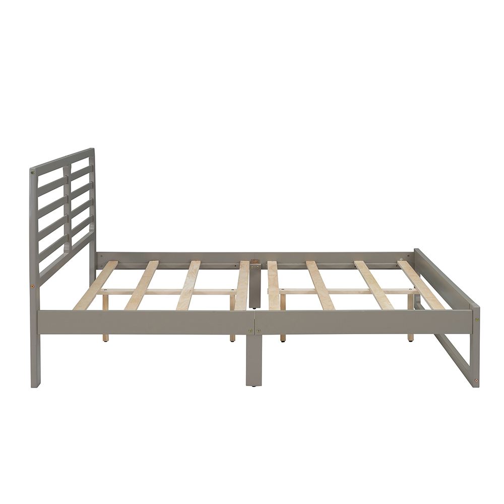 Full Size Wooden Bed Frame Simple Modern Design Gray