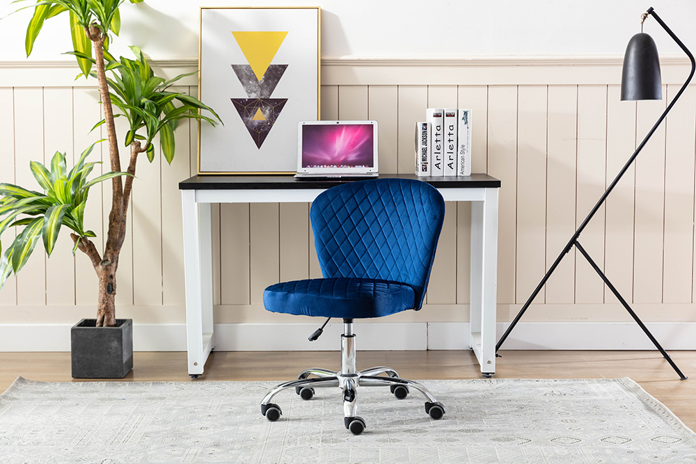 Home Office Velvet Swivel Chair Height Adjustable with Curved Backrest and Casters for Living Room, Bedroom, Office - Navy