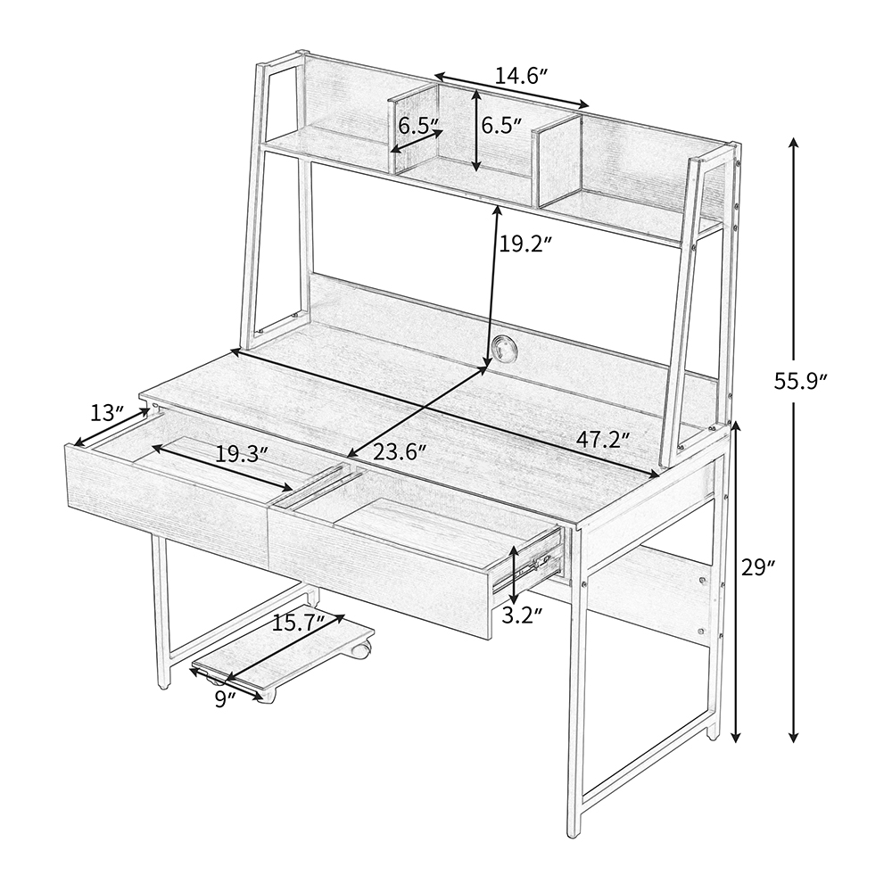 Home Office Computer Desk with Locker and Open Top Shelf - Tiger