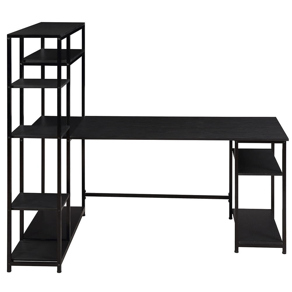 Home Office 29.7" Height Computer Desk with Multiple Storage Shelves & CPU Bracket, Solid Steel Frame - Black