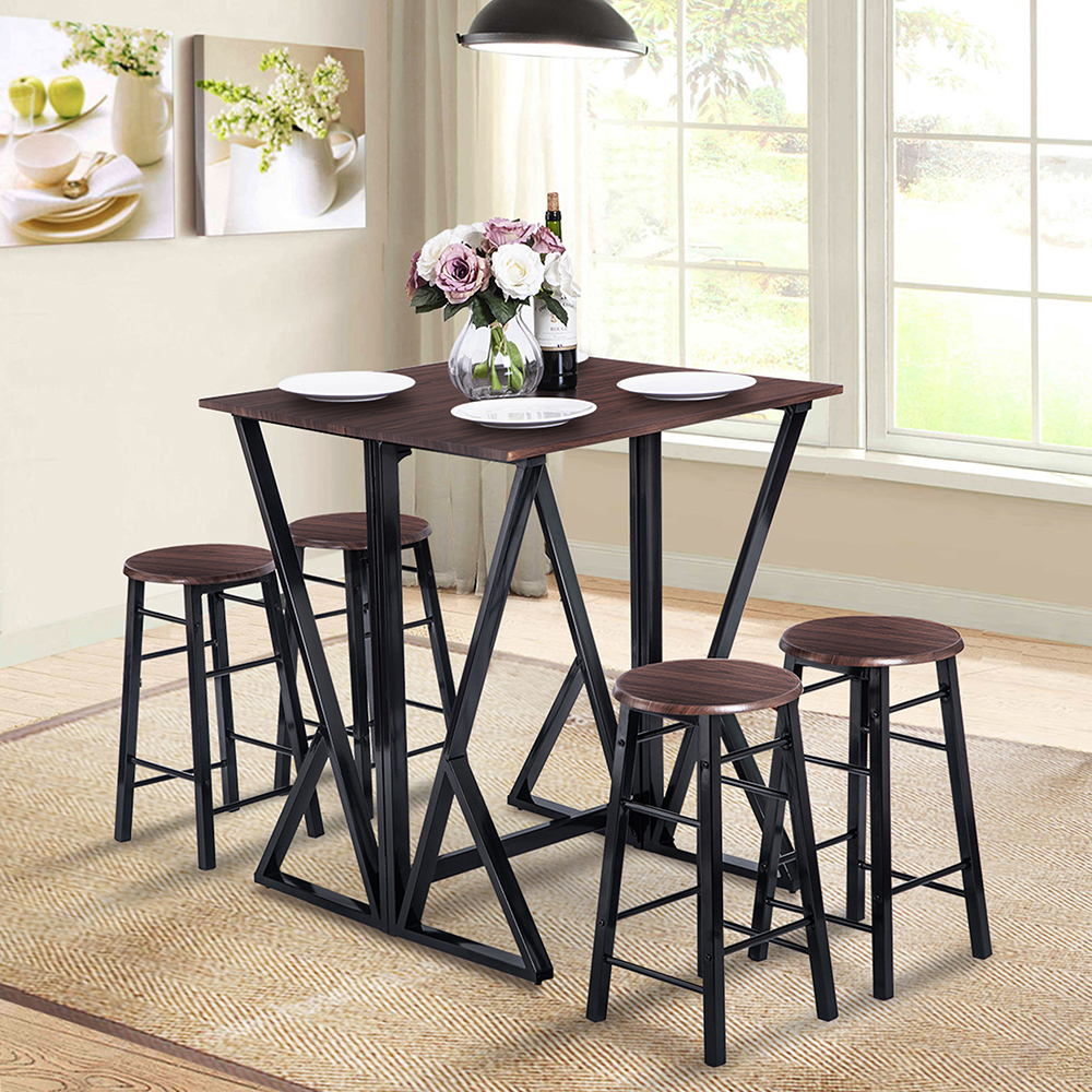 TOPMAX 5 Piece Folding Bar Table Set with 4 Stools for Kitchen, Living Room, Bar, Restaurant - Dark Coffee