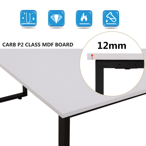 Home Office L-shape Computer Desk Wooden Tabletop Metal Frame - White