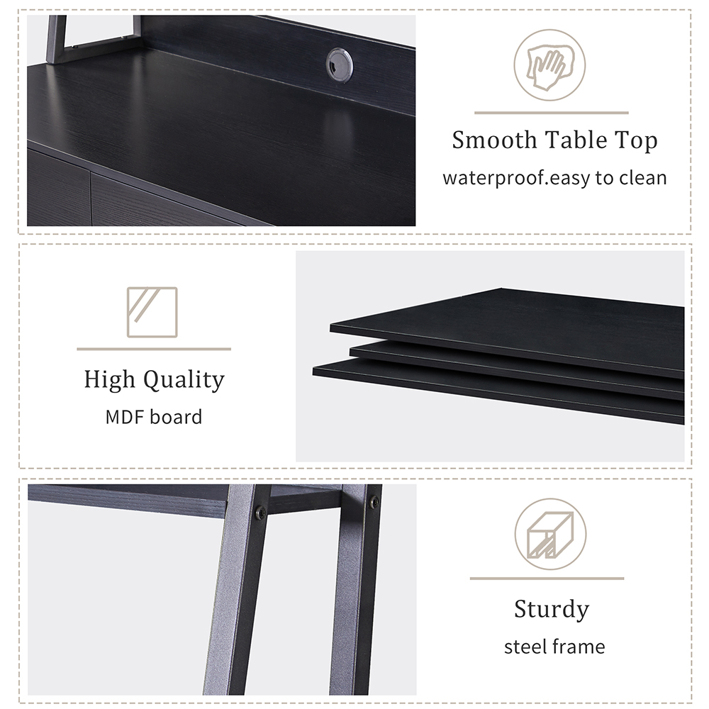 Home Office Computer Desk with Locker and Open Top Shelf - Black