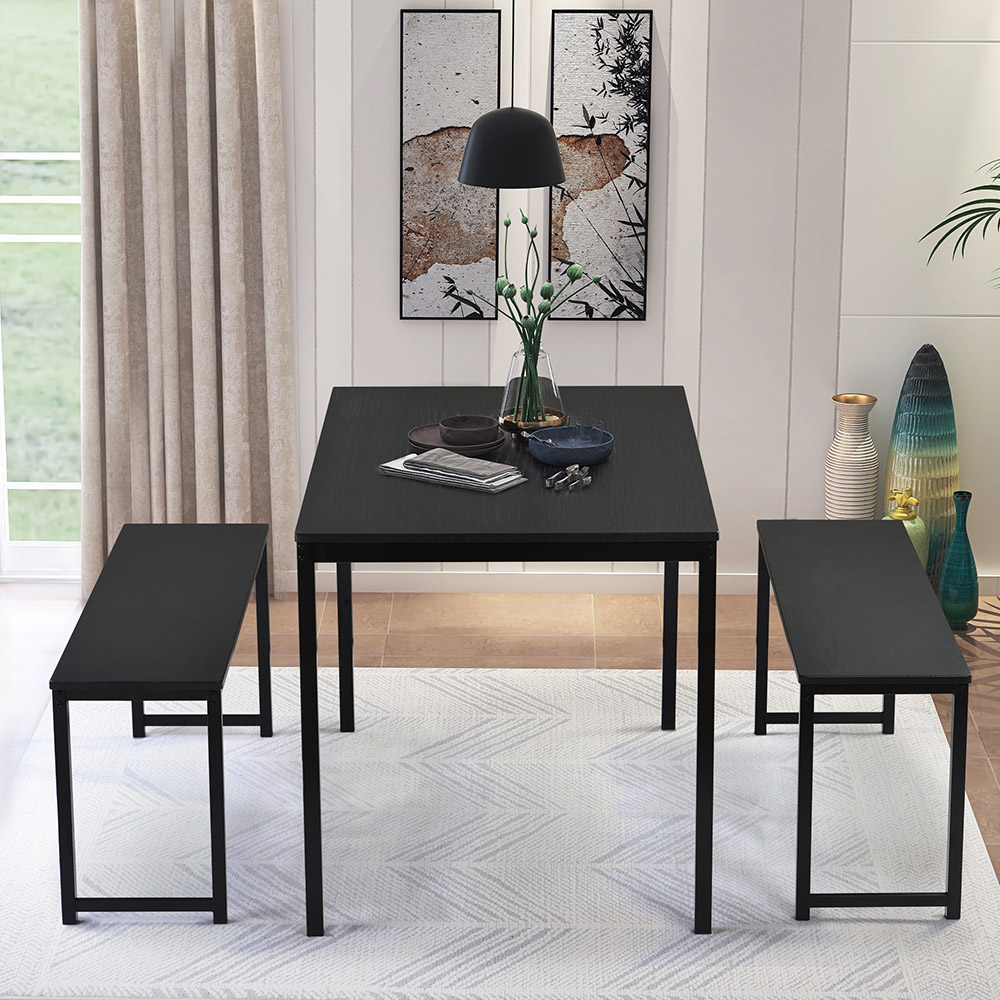 TOPMAX 3 Piece Bar Table Set with 2 Benches for Kitchen, Living Room, Bar, Restaurant - Black