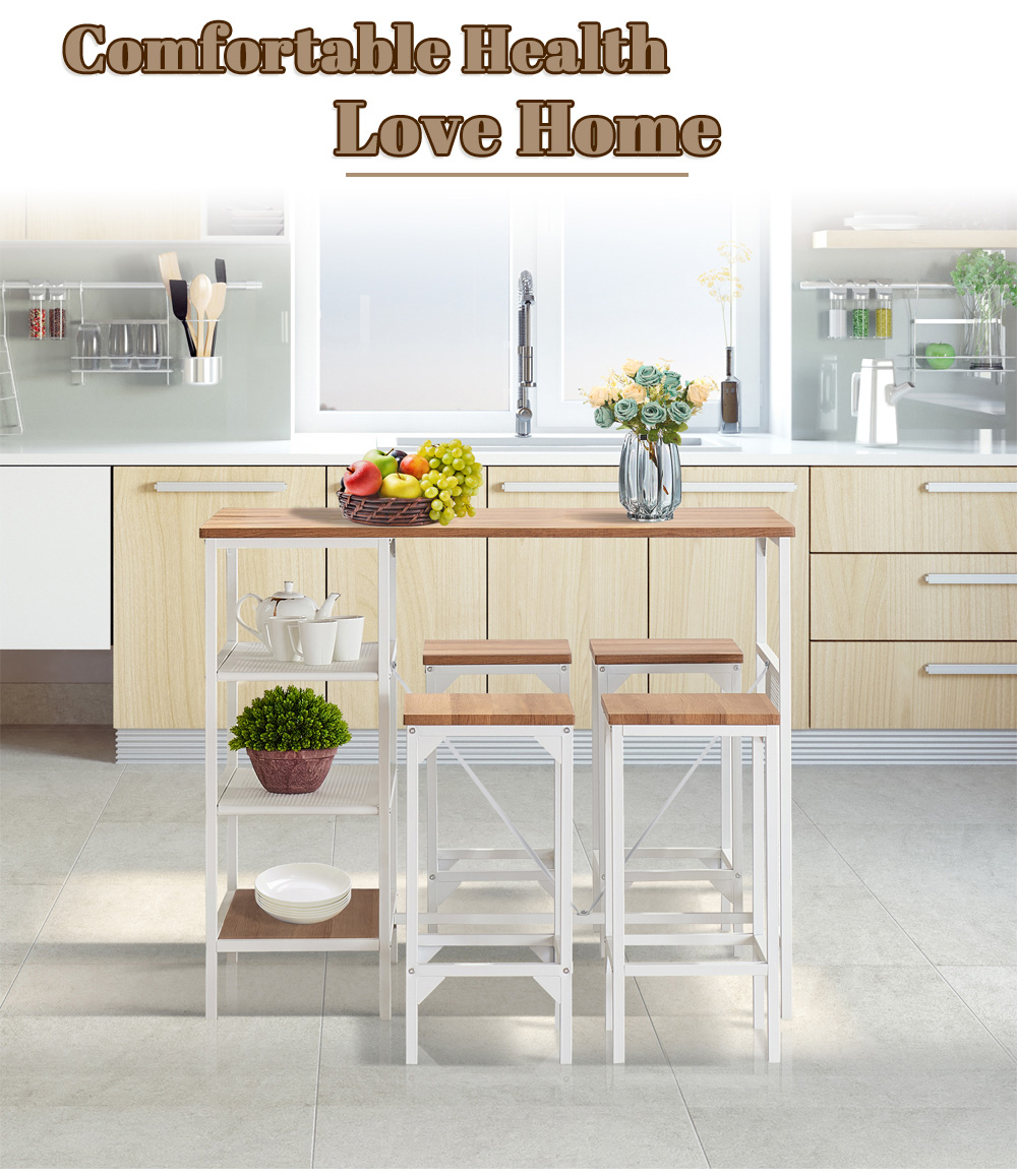 5 Pieces Counter Height Dining Table Set, with 4 Backless Bar Stools, for Pub, Kitchen, Bedroom, Living Room - Oak