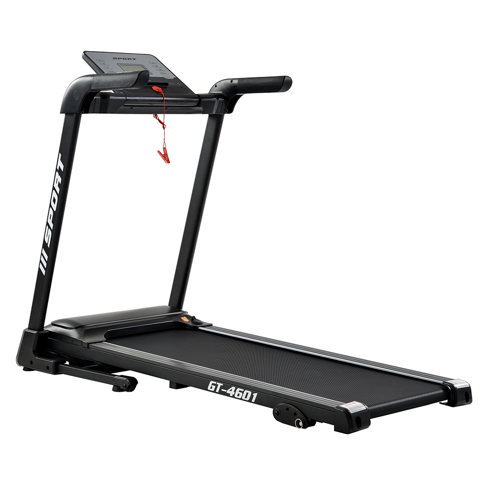 GT-4601 2.25HP Foldable Treadmill Home Gym Diamond Pattern Silent Belt 47.25 X 17.75" Soft Dropping Built-in Speaker with Large LCD Display - Black