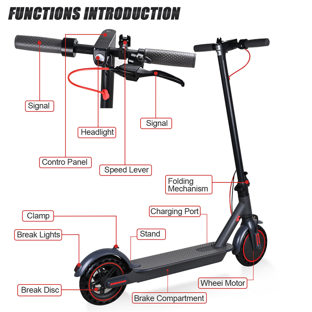 M1 Folding Electric Scooter 8.5" 350W Motor 36V 10.4Ah Battery BMS 3 Speed Modes Disc Brake Max Speed 25KM/h LCD Display 40-45KM Long Range Support Bluetooth APP - Black