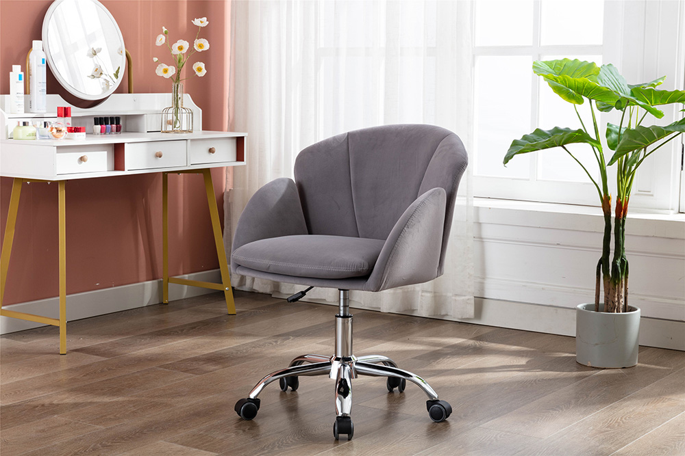 COOLMORE Velvet Swivel Chair Height Adjustable with Curved Backrest and Casters for Living Room, Bedroom, Office - Grey