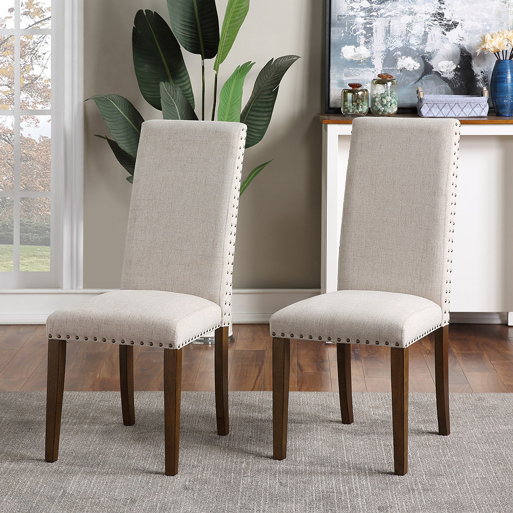 Orisfur Linen Upholstered Chair Set Of 2, With Copper Nails And Solid Wood Legs For Dining Room, Living Room, Bedroom, Office - Beige 8 Orisfur Linen Upholstered Chair Set of 2, with Copper Nails and Solid Wood Legs for Dining Room, Living Room, Bedroom, Office - Beige