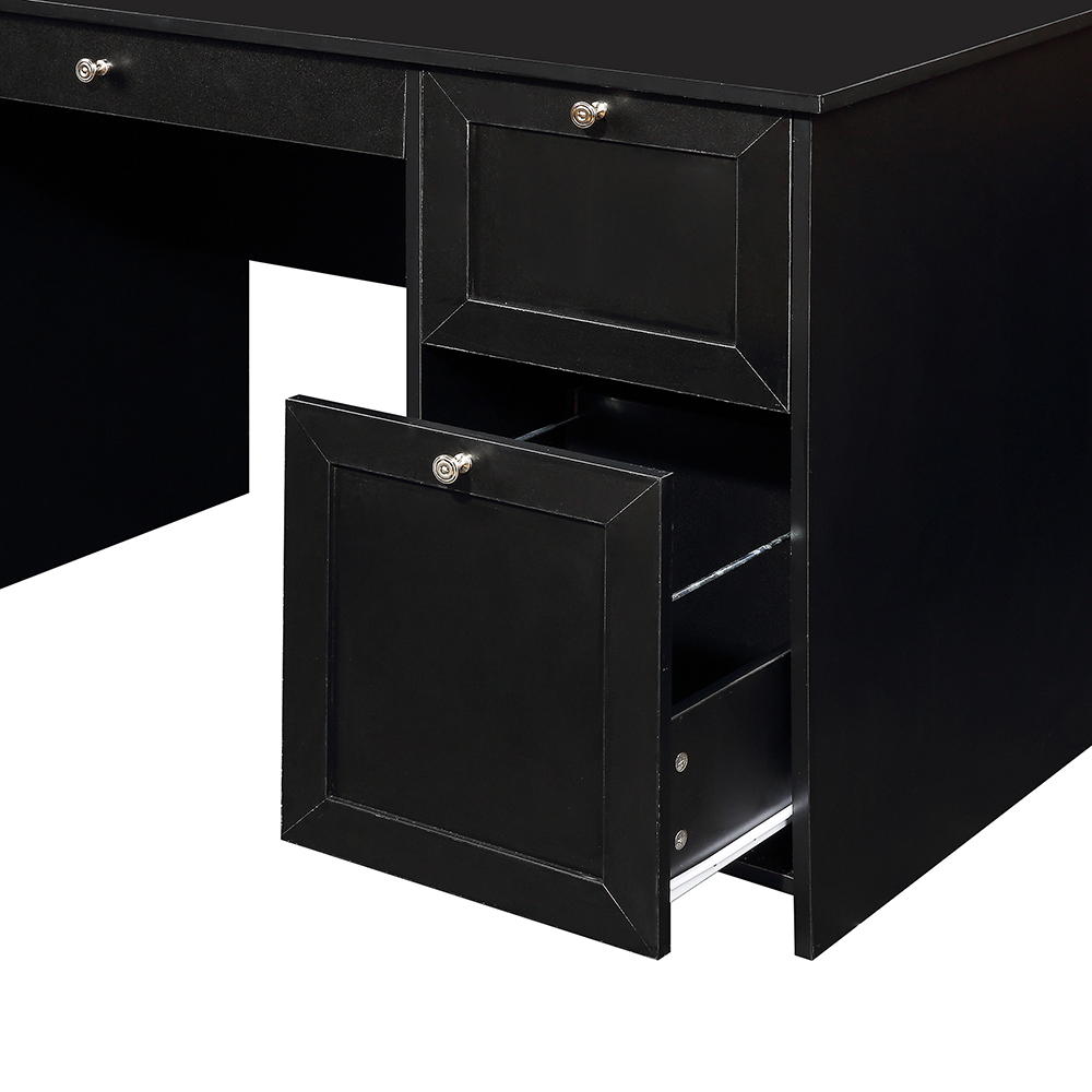 Home Office Computer Desk with 2 Drawers, Pullout Keyboard and Storage Cabinet - Black