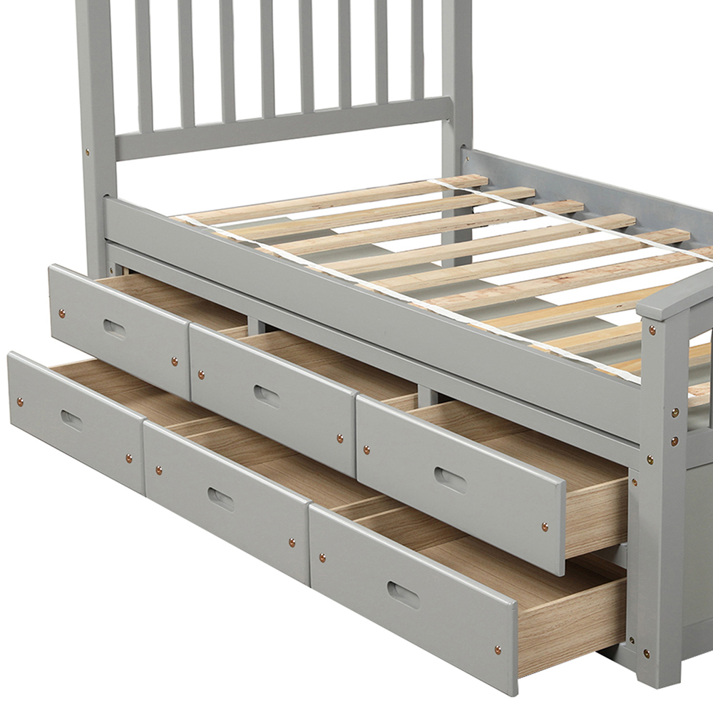 Orisfur Twin Size Wooden Bed Frame with 6 Storage Drawers - Gray