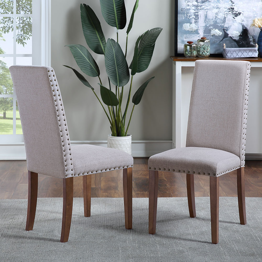Orisfur Linen Upholstered Chair Set Of 2, With Copper Nails And Solid Wood Legs For Dining Room, Living Room, Bedroom, Office - Gray 7 Orisfur Linen Upholstered Chair Set of 2, with Copper Nails and Solid Wood Legs for Dining Room, Living Room, Bedroom, Office - Gray