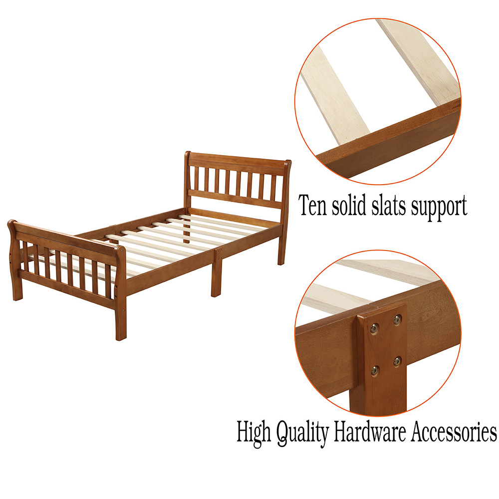 Twin Size Solid Wood Bed Frame with Headboard and Footboard - Oak