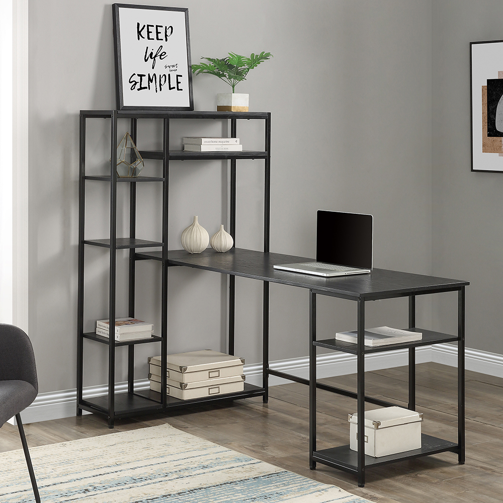 Home Office 29.7" Height Computer Desk with Multiple Storage Shelves & CPU Bracket, Solid Steel Frame - Black