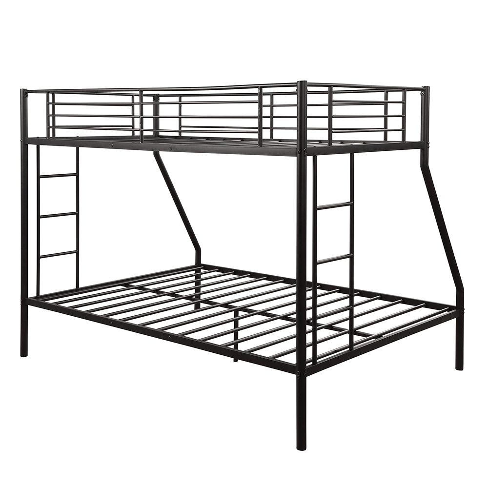 Twin-Over-Full Size Metal Bunk Bed Frame with Stairs and Guardrail for Families with Multiple Children - Black