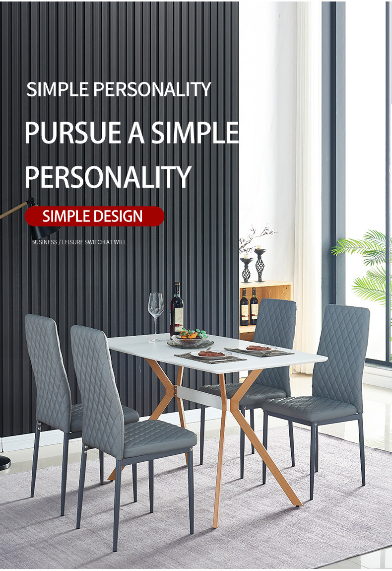 Diamond Grid Pattern Fire-retardant Leather Armless Chair Set Of 4, Sprayed Metal Pipe Legs For Kitchen, Living Room, Office, Bedroom - Gray 8 Diamond Grid Pattern Fire-retardant Leather Armless Chair Set of 4, Sprayed Metal Pipe Legs for Kitchen, Living Room, Office, Bedroom - Gray