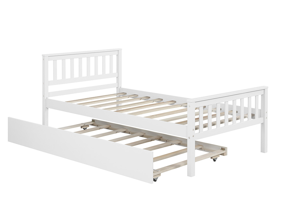 Twin Size Pull-out Combination Pine Bed Frame with Headboard and Footboard - White