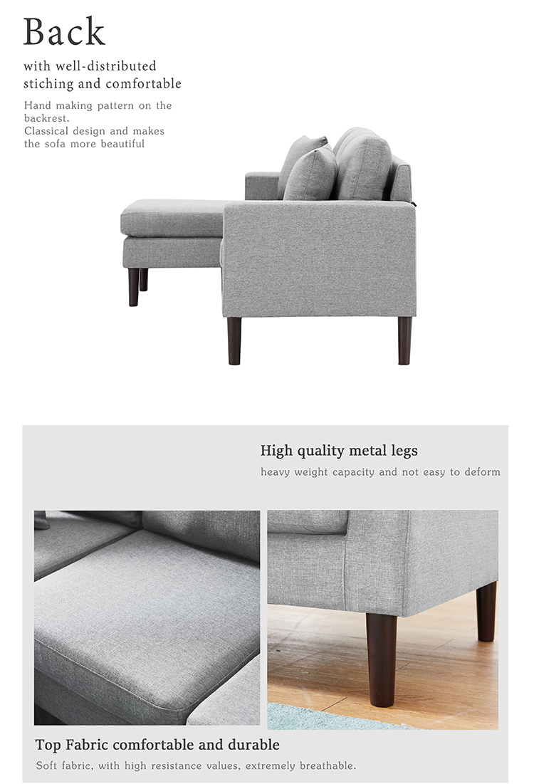 4-seats Dual-sided Combination Upholstered Sofa, Solid Rubber Wood Legs, with 2 Pillows, for Living Room, Bedroom, Office, Hotel, Bar - Dark Grey