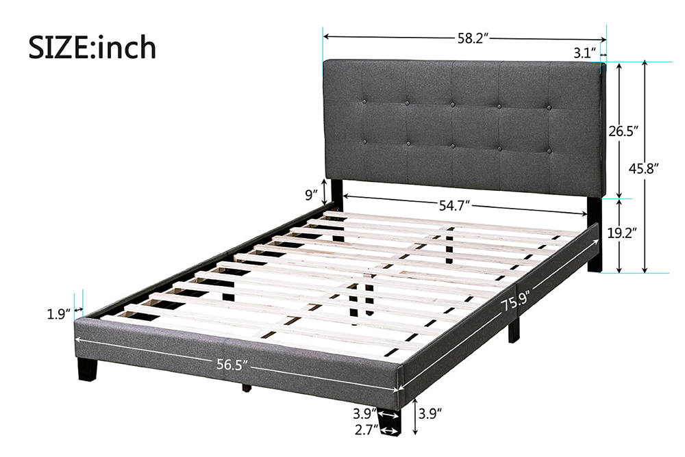 TOPMAX Upholstered Platform Bed Frame with Wooden Slat Support and Tufted Headboard Full Size (Only Frame) - Dark Grey
